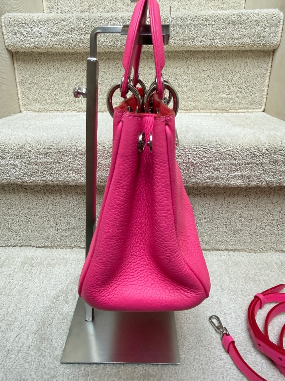 Christian Dior Calfskin Small Diorissimo Tote Fuchsia - Picture 6 of 12